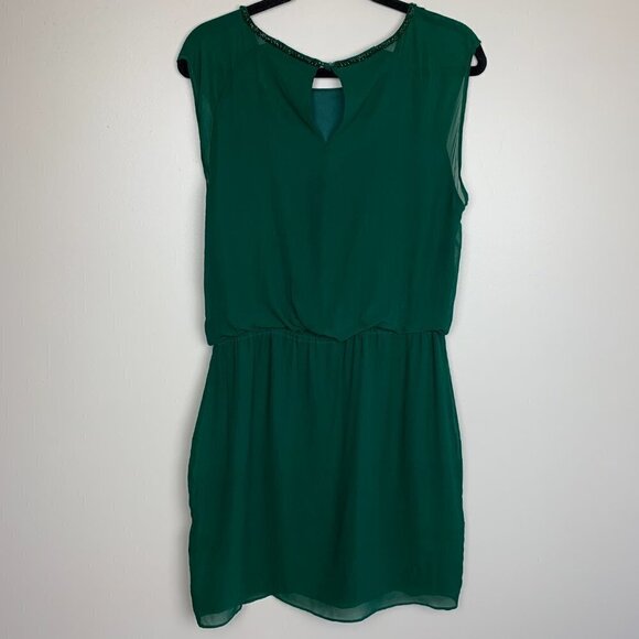 Trina Turk Green Silk Beaded Countess Blouson Mini Dress Size 6 - Picture 10 of 11